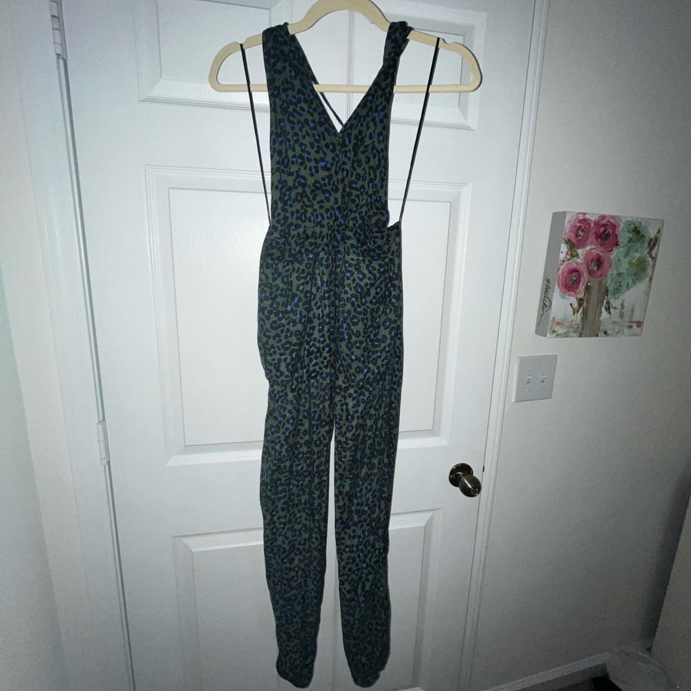 Green leopard print halter jumpsuit